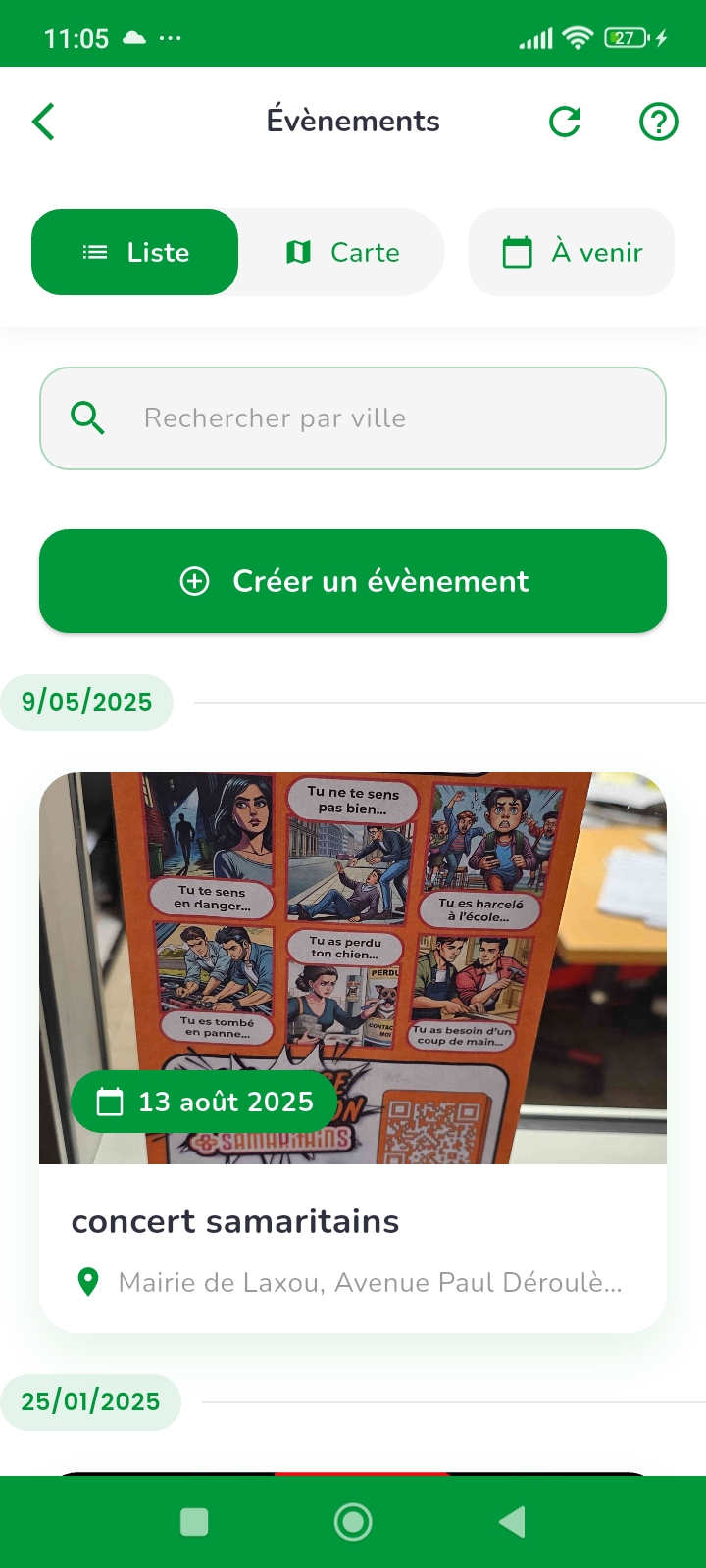 Liste des événements
