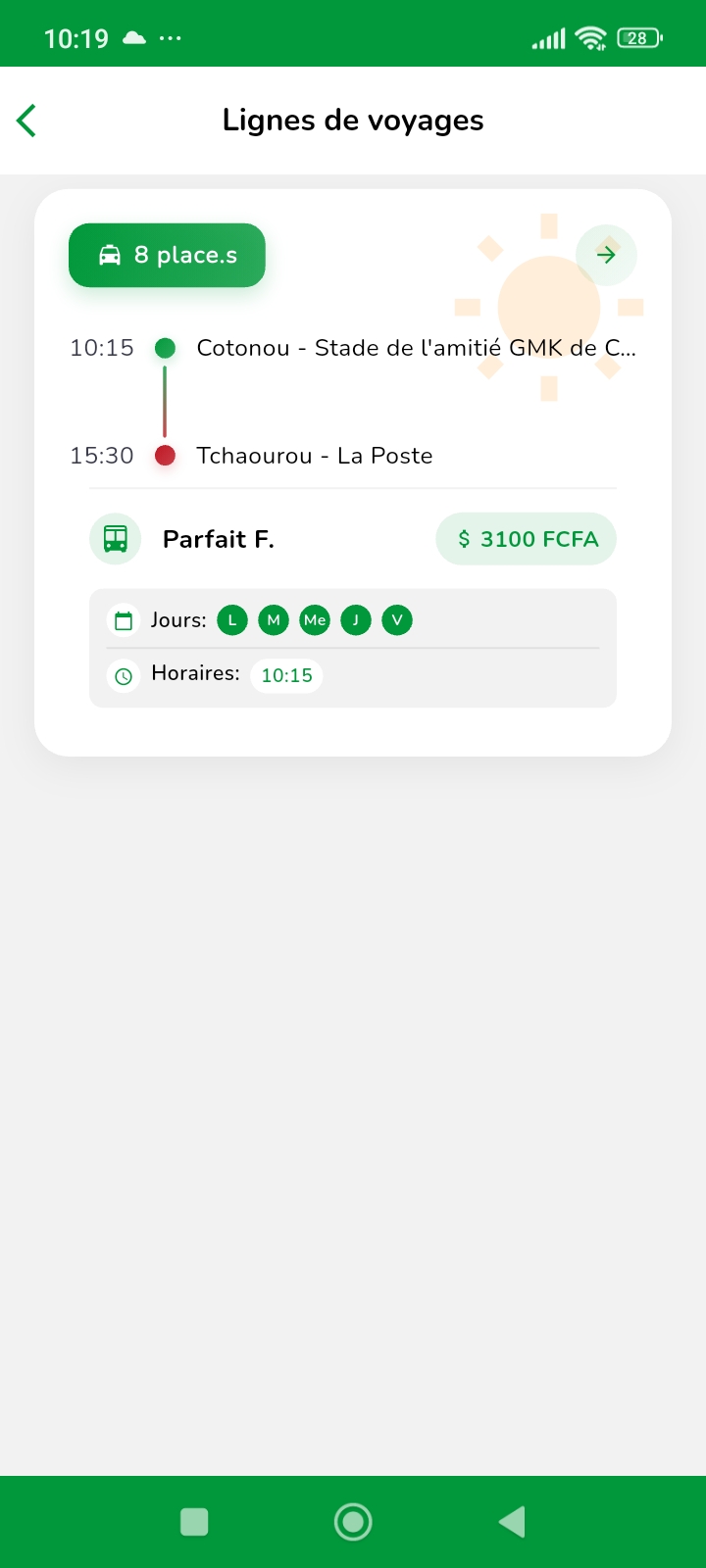 Lignes de voyages disponibles