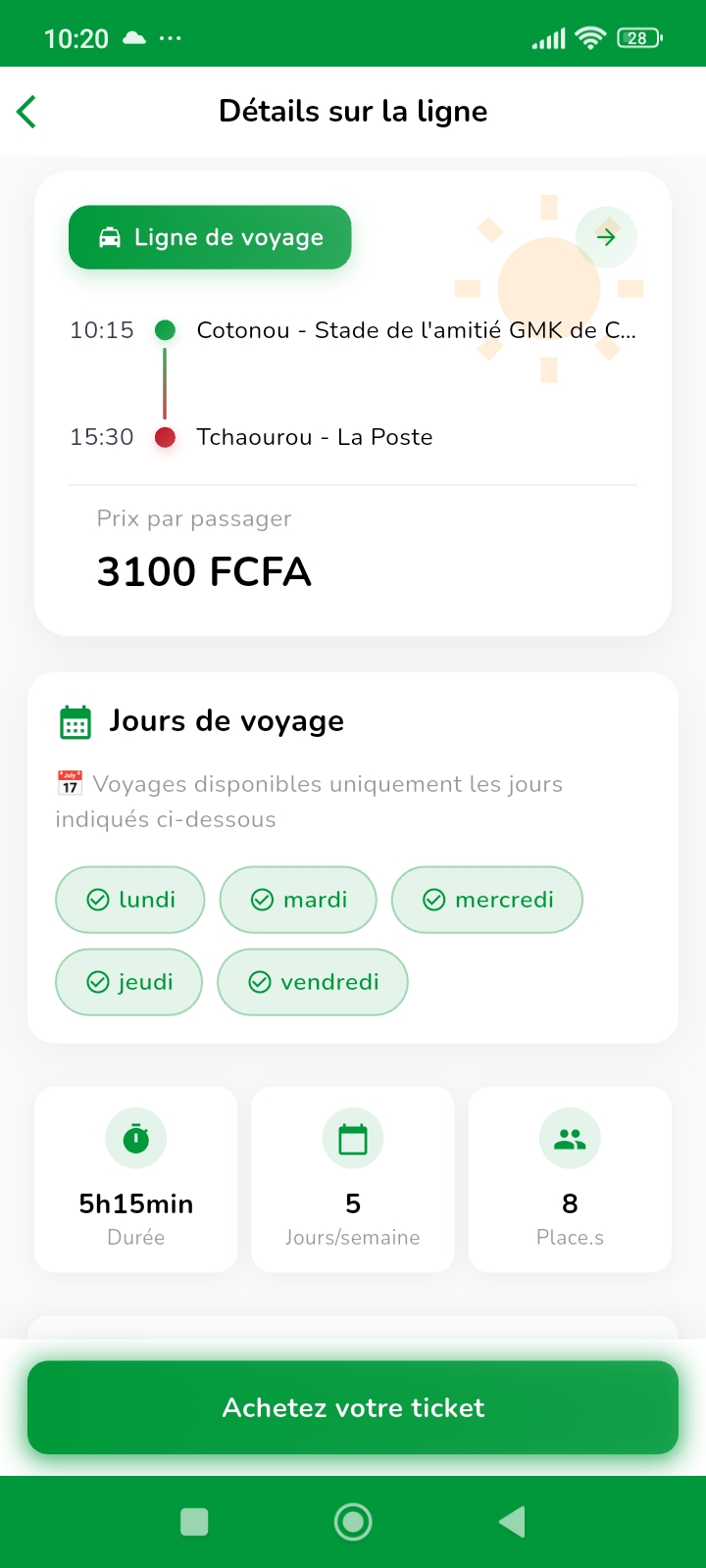 Détails sur la ligne et Achat de Ticket